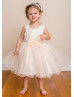 Beaded Tulle Knee Length Flower Girl Dress With Bow